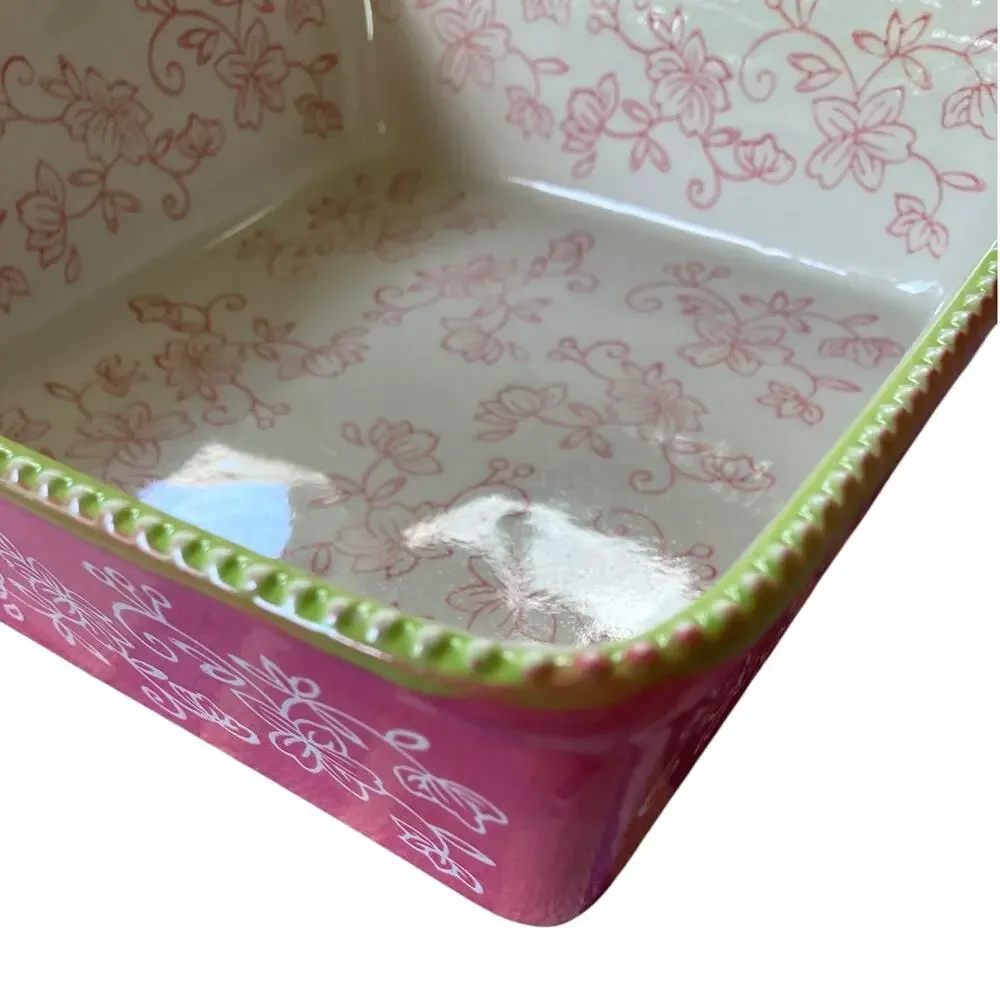 Temp-tations by Tara Square 1.5 Qt Baking Dish Floral Lace Oven Microwave Safe